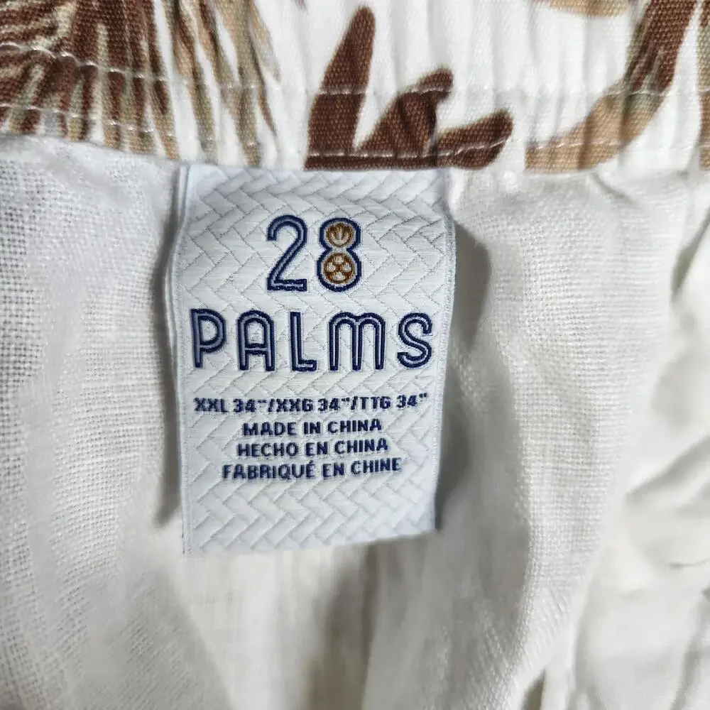 28‎ Palms 100% Linen Pants Drawstring Waist Casual Summer Beach White XXL 34